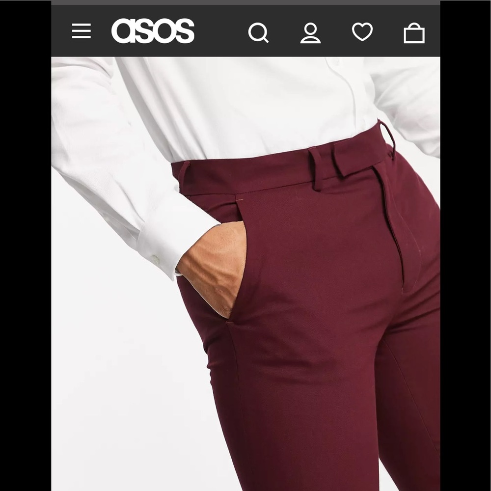 NWT ASOS DESIGN skinny suit trousers in burgundy - Picture 3 of 3